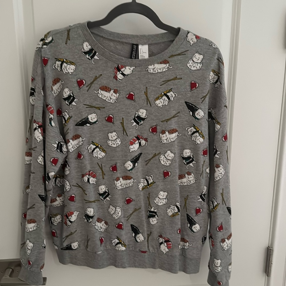 Sushi Cat (H&M) Sweatshirt - Light Gray - Size L
